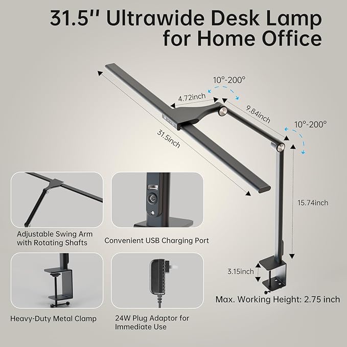 LED Desk Lamp for Home Office, 24W Eye-Caring Reading Light - Image 6