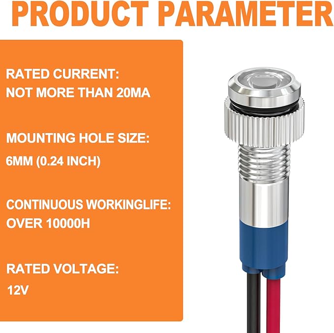 GASHER 5 PCS Energy Saving Indicator Light, LED Light 12V/24V/110V 20mA Panel - Image 2