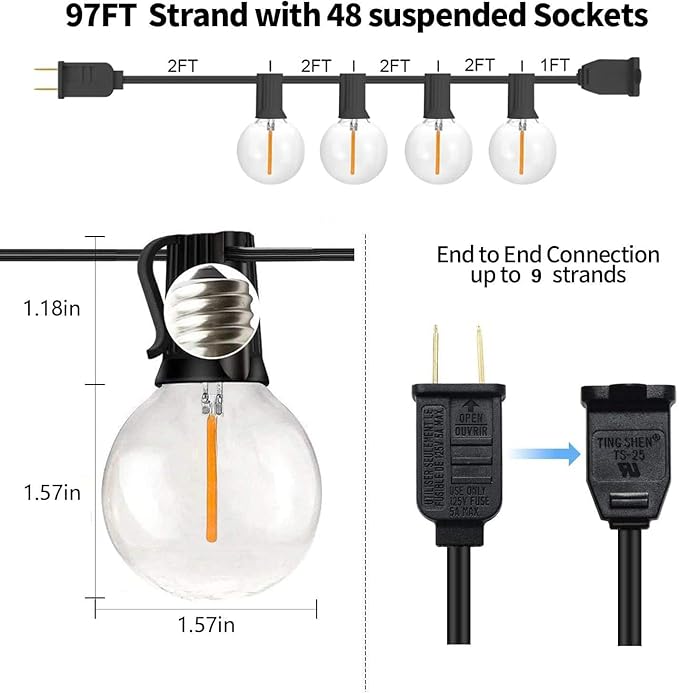 SUNTHIN Outdoor String Lights 194FT, G40 Led Patio Lights - Image 3