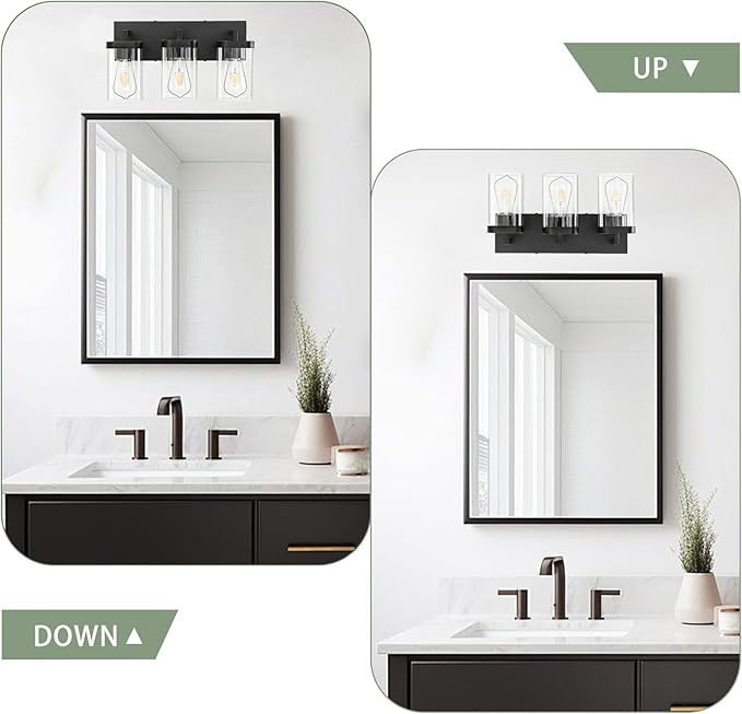3-Light Bathroom Lighting Fixtures over Mirror, Matte Black Vanity Lights - Image 7