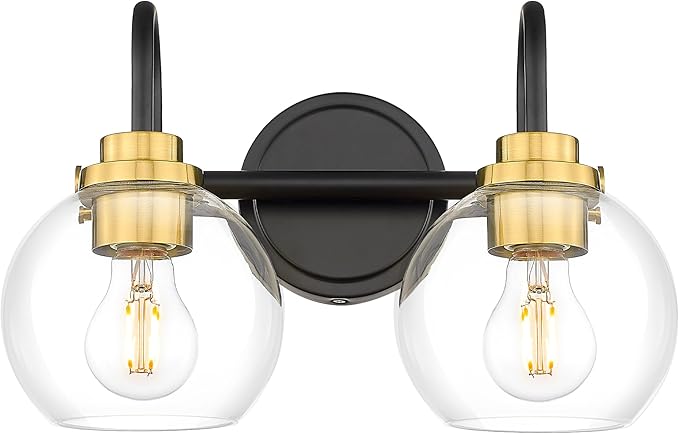 Bathroom Light Fixtures, 2-Light Black and Gold Vanity Lights by Audickic