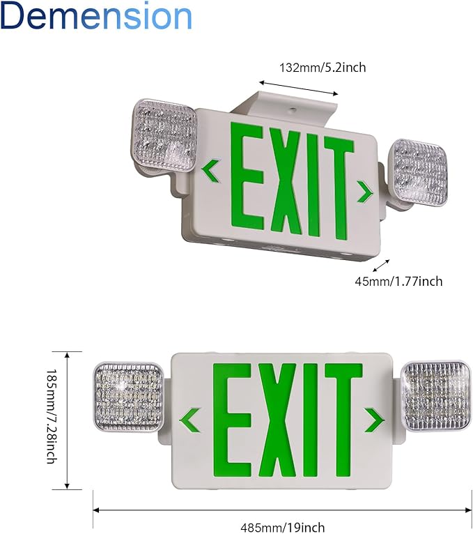 CM MZY Green Exit Sign with Emergency Light, Two Adjustable Square Head - Image 3