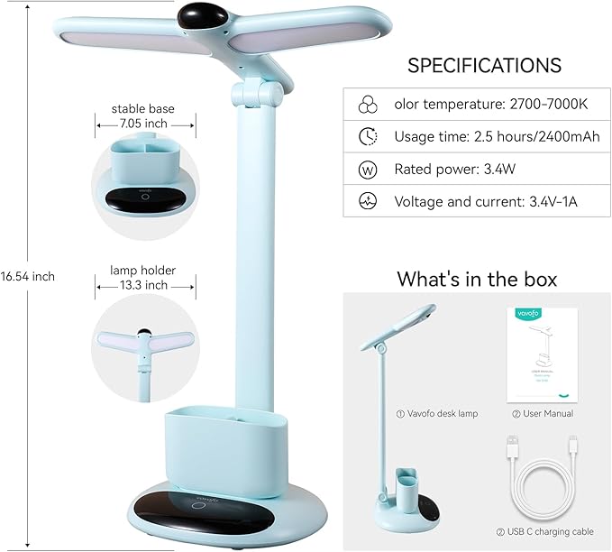 VAVOFO LED Desk Lamp 6785-2700-7000K Adjustable Color Temperature, 700 Lumens - Image 6