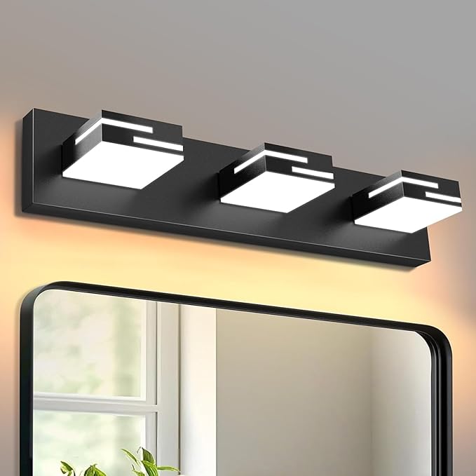 LED Modern Bathroom Vanity Light Fixtures 3-Light 5CCT Dimmable Matte Black by LKHF
