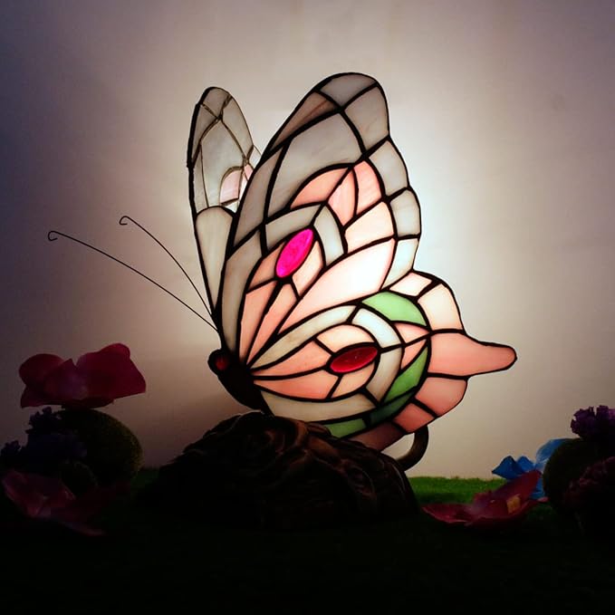 Small Tiffany Table lamp Stained Glass Butterfly Desk Lamp 7X5X9.8 Inch Accent - Image 2