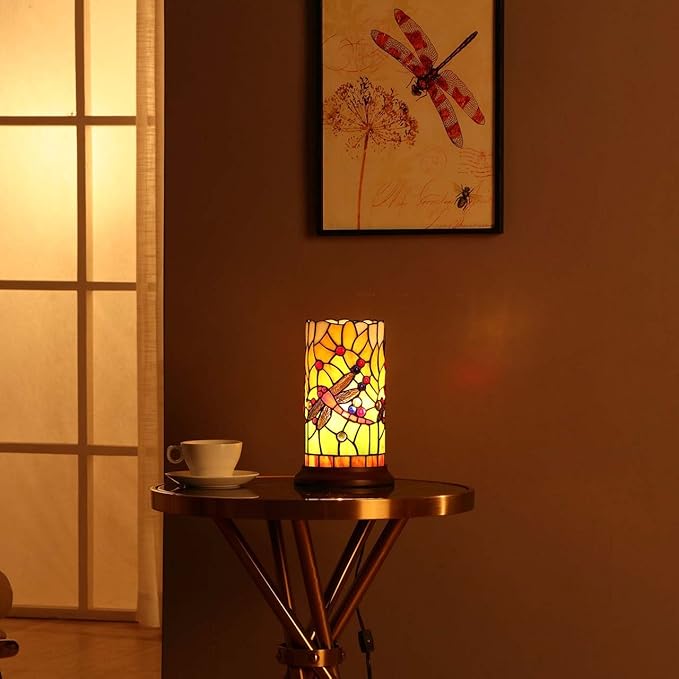 Bieye L10650 Dragonfly Tiffany Style Stained Glass Mini Table Lamp - Image 5