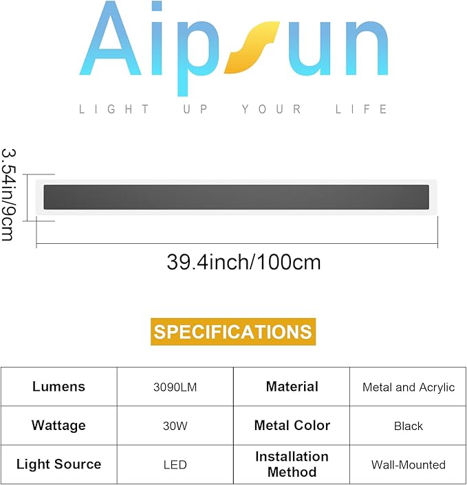 Aipsun 2 Pack Black Outdoor Wall Light 39.4inch Modern LED Exterior Wall Sconce - Image 6