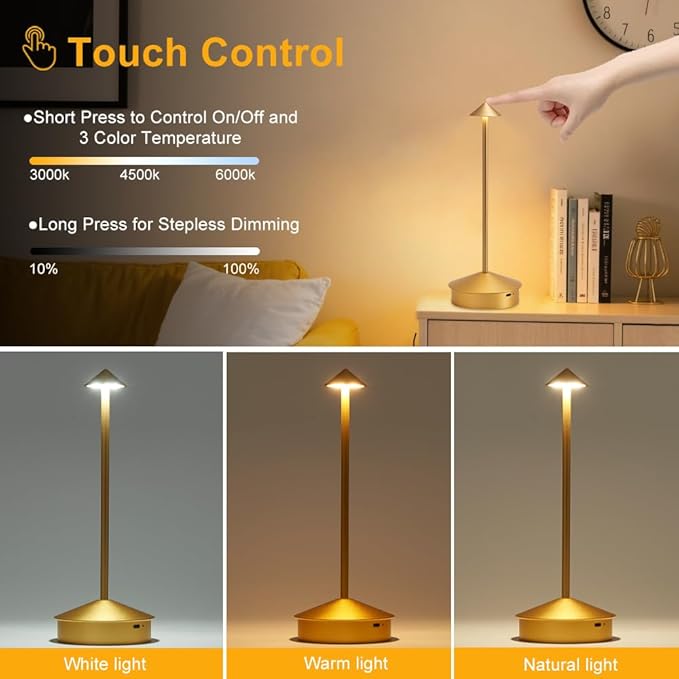 EJQ Cordless Table Lamp, Portable LED Desk Lamp, 6000mAh Battery Operated - Image 3