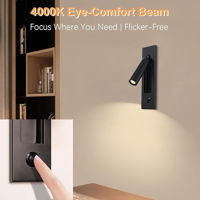 Set of 2 Led Headboard Wall Light, 350°Rotation Portable Plug in Wall Sconce - Image 7