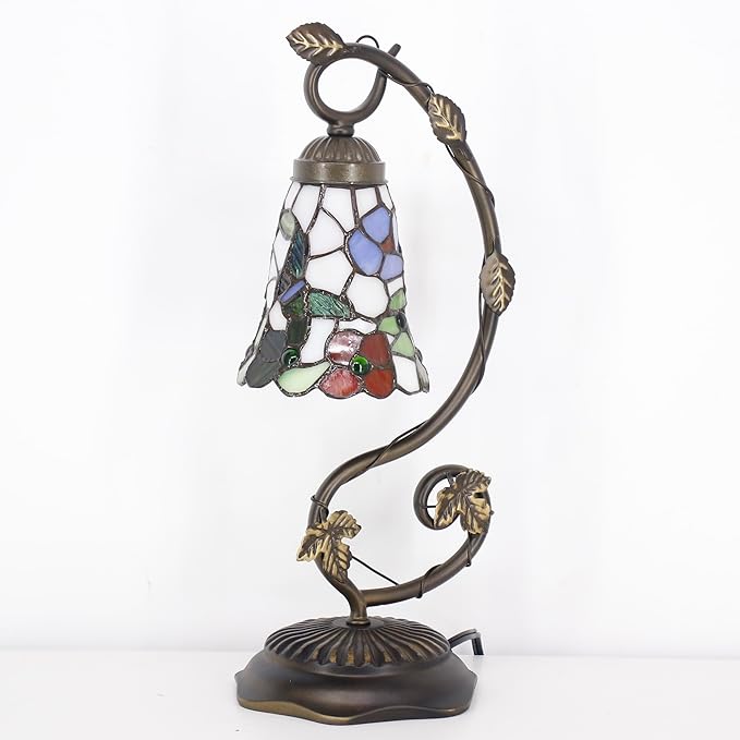 Tiffany Lamp Stained Glass Desk Reading Bedside Light, Metal Leaf Table Lamp - Image 2