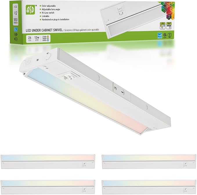 ASD LED 12W Swivel Under Cabinet Lighting 24 Inch Dimmable Hardwired or Plug-in by ASDLightingCorporation