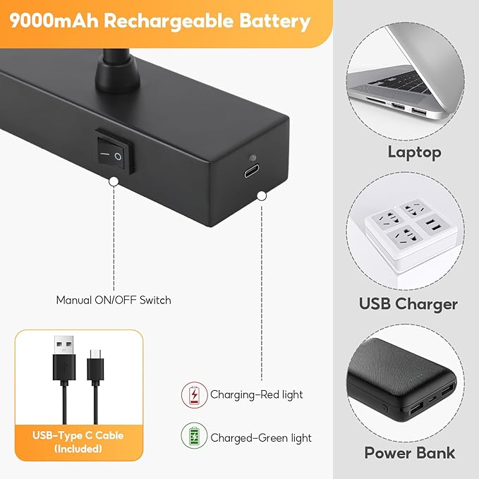 Picture Light for Wall Battery Operated, 9000mAh Wireless Wall Light for Display - Image 2