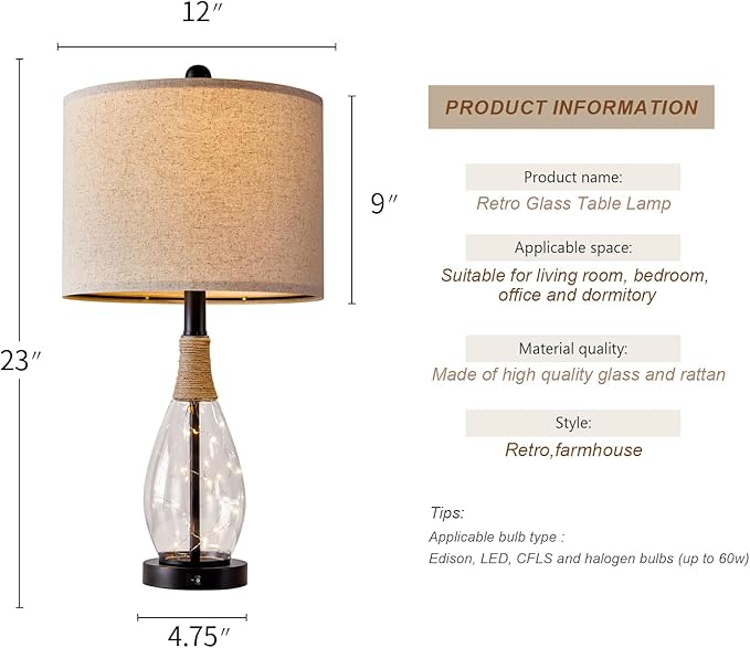 OYEARS 23" Farmhouse Table Lamps - Image 7