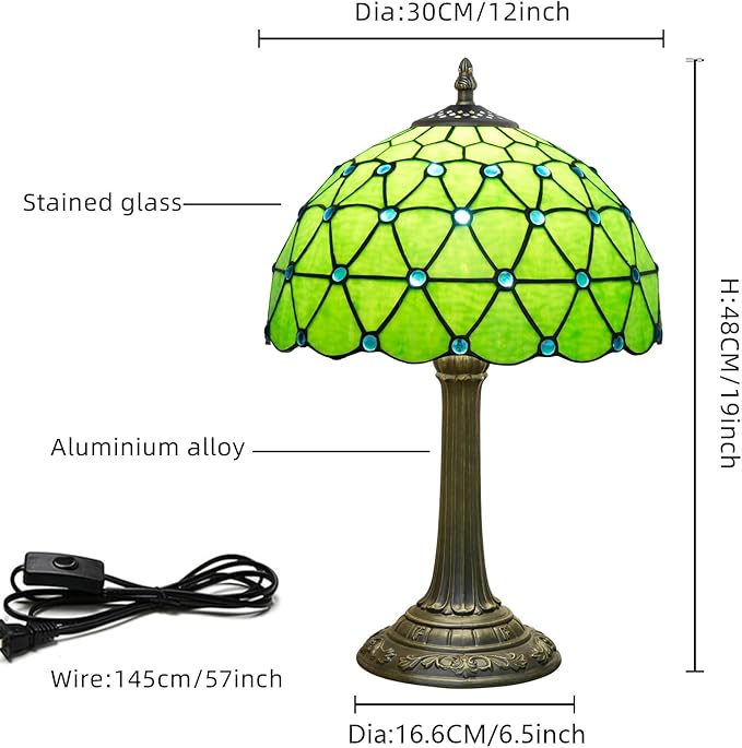 Green Tiffany Lamp For Bedrooms Bedside Stained Glass Table Lamp Farmhouse - Image 3