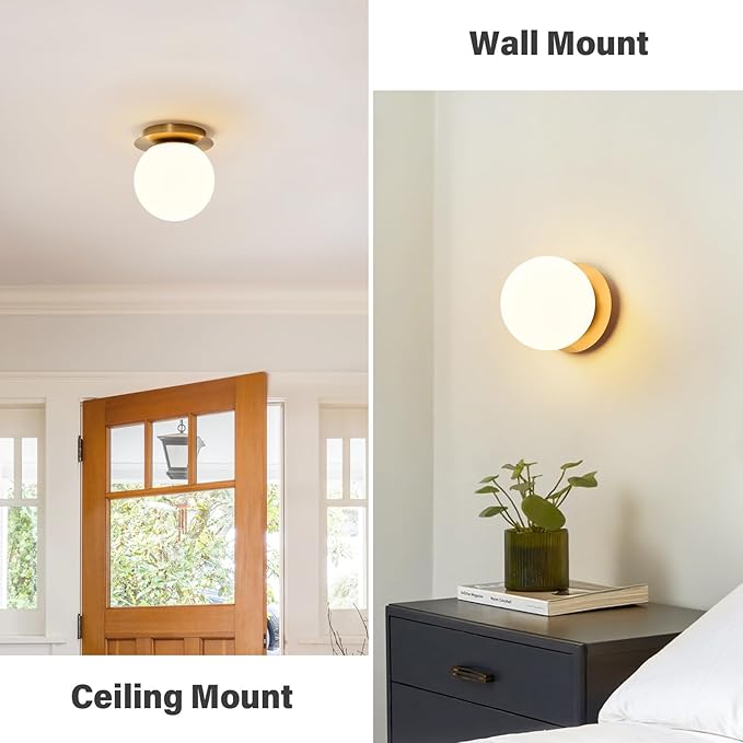 Modern Glass Globe Wall Sconce: Gold Spherical Sconces Light - Image 2