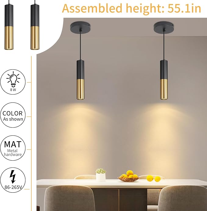 3 Pack Modern Black and Gold LED Pendant Lights, Minimalist Linear Hanging Light - Image 6