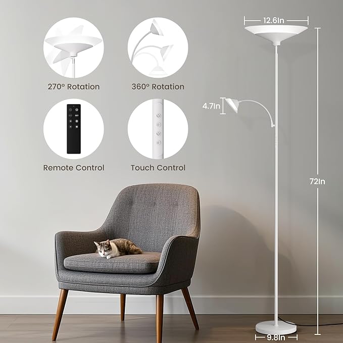 Upgraded 2-Light Torchiere Floor Lamp - 34W Color Changing Standing Lamp - Image 2
