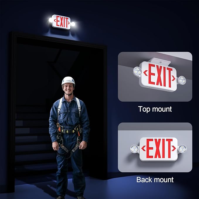 Led Exit Sign Emergency Light Combo Adjustable Two Head, Double Sided and - Image 4