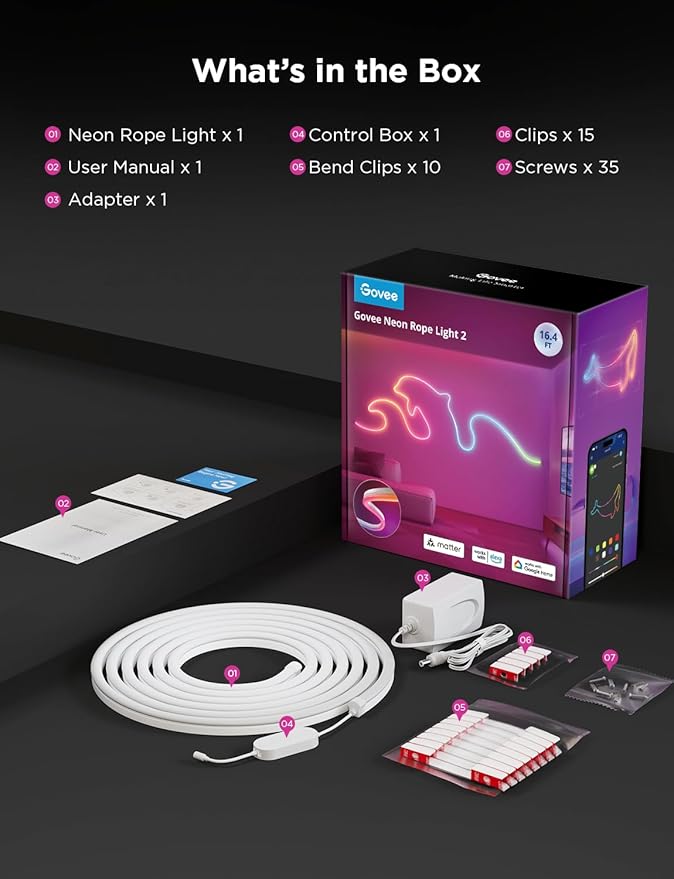 Govee RGBIC Neon Lights, LED Smart Neon Rope Light 2 Works - Image 9