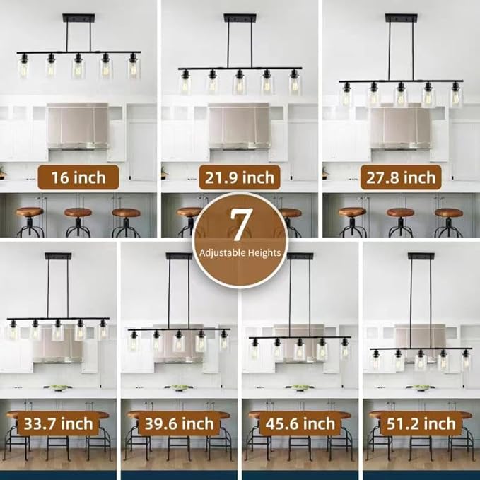 39.4" Kitchen Island Lighting, 5 Lights Clear Glass Pendant Light Fixtue - Image 7