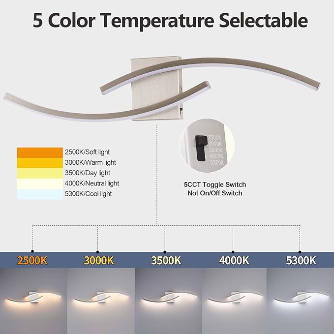 31.5 inch Modern Bathroom Vanity Light Brushed Nickel Lights Fixtures Dimmable - Image 2