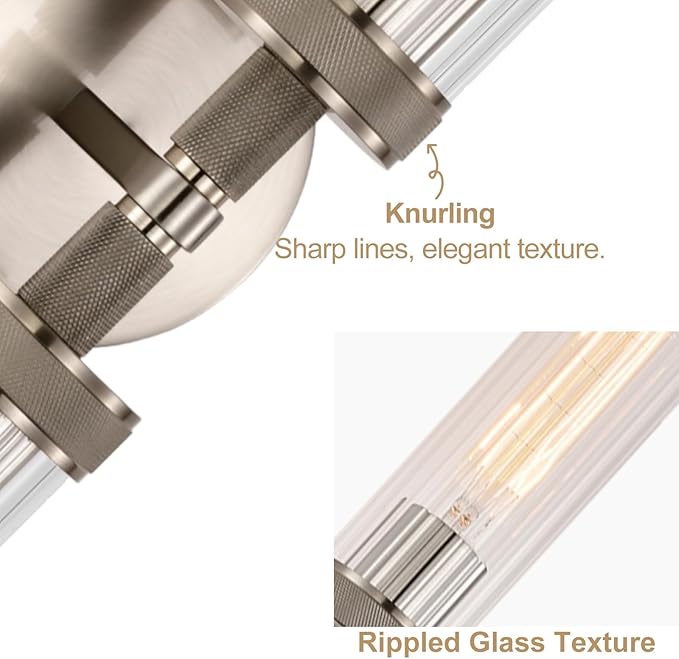 LaLuLa 2-Light Brushed Nickel Vanity Wall Lights Set of 2 –Hardwired Bathroom - Image 8