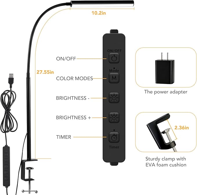 Small LED Desk Lamp with Clamp, Eye-Caring Clip on Lamp - Image 3