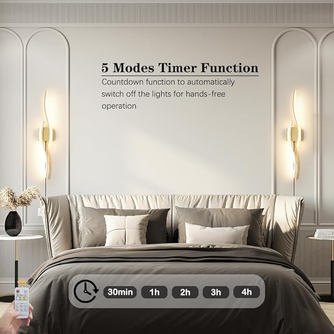 Modern Gold Plug in Wall Sconce Set of 2, Indoor Dimmable Light Fixture - Image 5