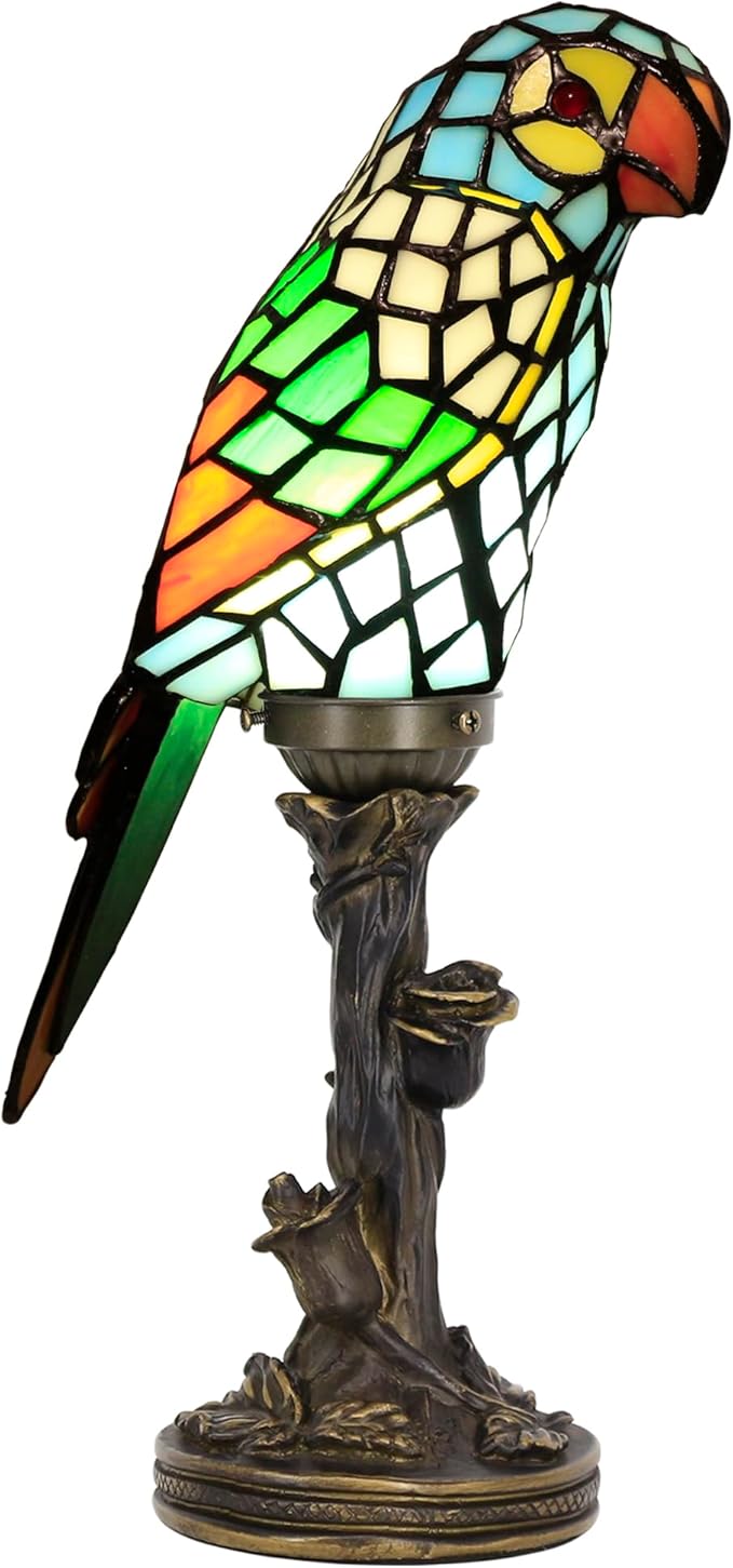 Small Tiffany Lamp Parrot Table Lamp Stained Glass Accent Lamp 15.3 Inch Tall - Image 8