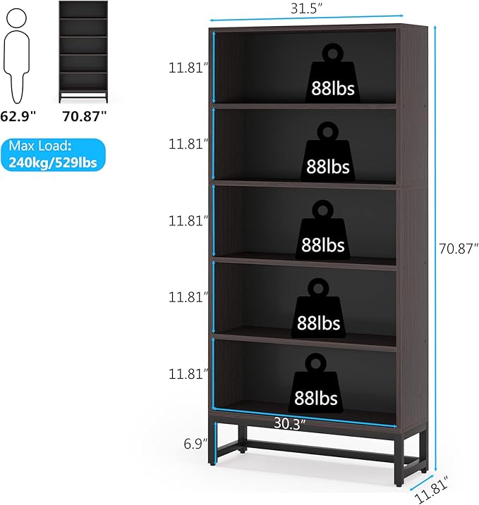 Tribesigns Tall Bookcase and Bookshelf, 70.8” Large Bookcases Organizer - Image 2