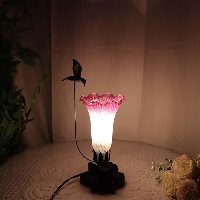 Bieye LL03 Hummingbird Flying Over Lily Flower Blown Glass Table Lamp - Image 3