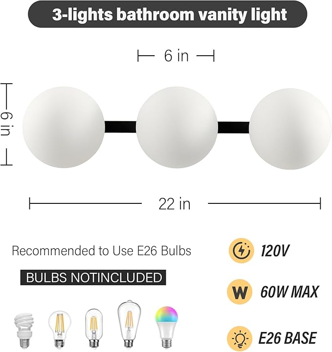 Bathroom Vanity Mirror Light Fixtures: 3 Lights Bath Wall Sconce Lighting - Image 3