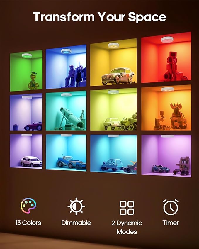 6-Pack RGB Rechargeable Puck Lights - Image 2