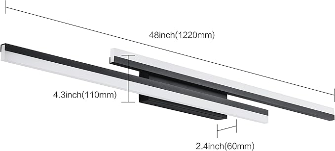 PRESDE 48 Inch Bathroom Light Fixtures Black Vanity Light Bar LED Modern Bath - Image 5