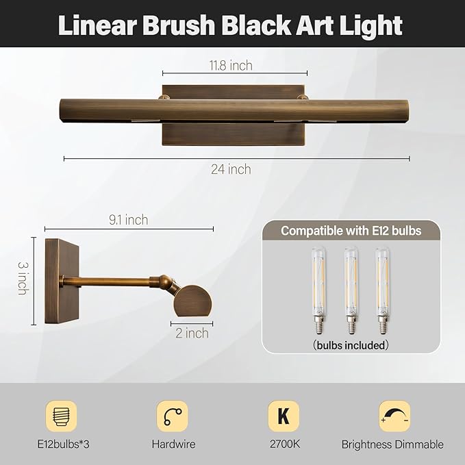 Art Picture Frame Wall Light: 24" Antiquing Copper Dimmable Artwork Painting - Image 3