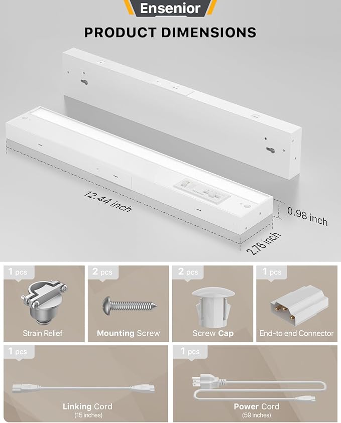 Ensenior 12 Inch LED Under Cabinet Lighting Hardwired or Plug-in Installation - Image 8