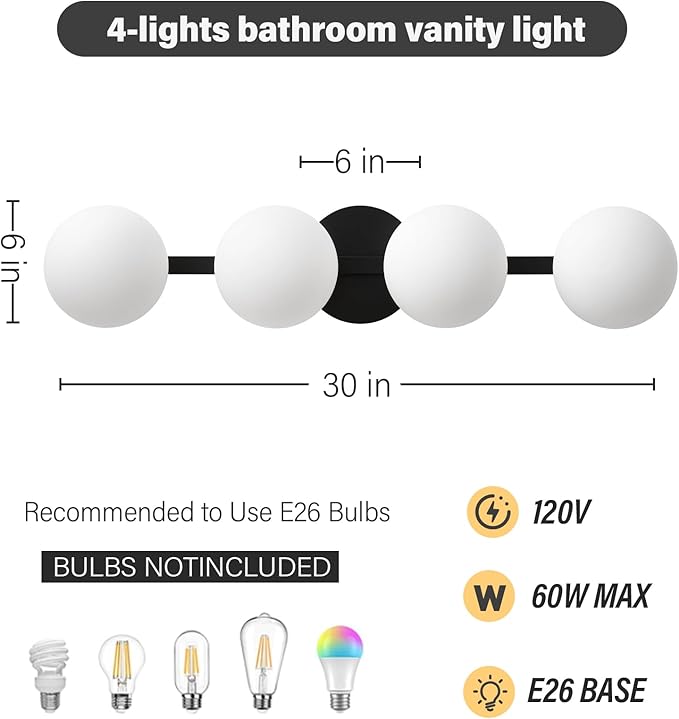 Bathroom Vanity Mirror Light Fixtures: 4 Lights Bath Wall Sconce Lighting - Image 3