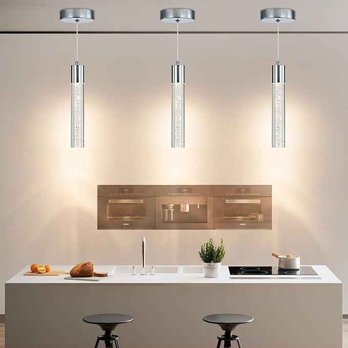 3 Pack Modern LED Pendant Light, Chrome Bubble Hanging Ceiling Lamp Fixture - Image 2