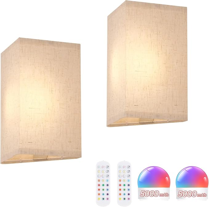 Adhesive Battery Operated Wall Sconce Set of 2, 5000 mAh Battery Rechargeable by Shenmoyl