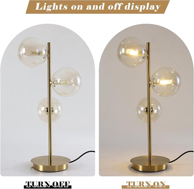 Gold Globe Bedside Lamp, 3 Lights Mid Century Modern Table Lamp, Contemporary - Image 3
