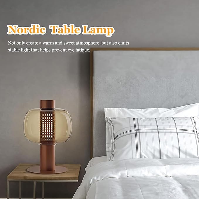 Modern Amber Glass Table Lamp Glass Shade Gold Base Desk Lamp Minimalist Design - Image 2
