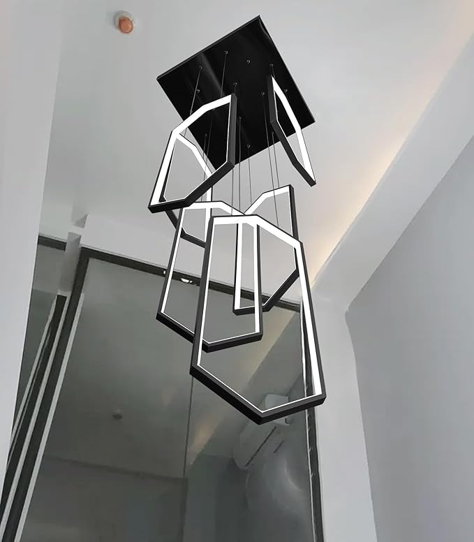 6-Rings Chandelier Modern, Dimmable Flush Mount High Ceiling Chandeliers - Image 2