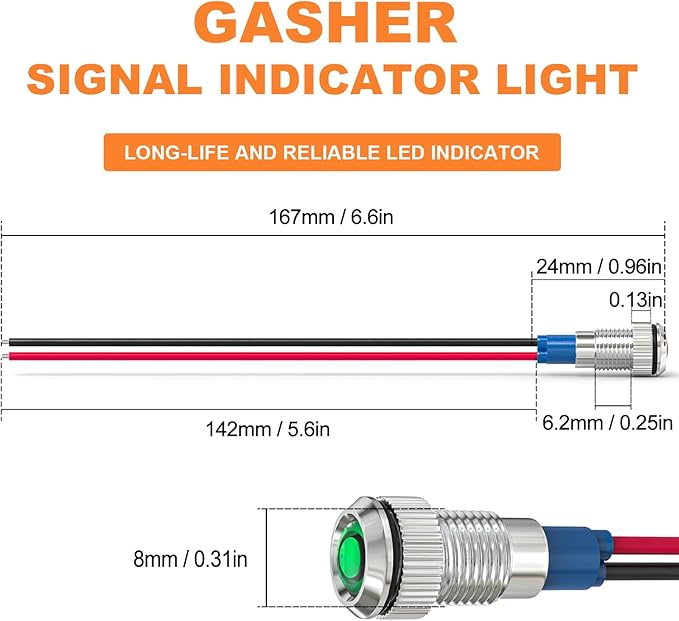 GASHER 5 PCS Energy Saving Indicator Light, LED Light 12V/24V/110V 20mA Panel - Image 3