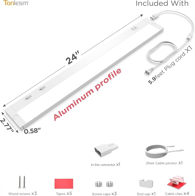 24 Inch Under Cabinet Lighting Plug in, 14W 120V 3 Color 3000K/4000K/5000K - Image 9