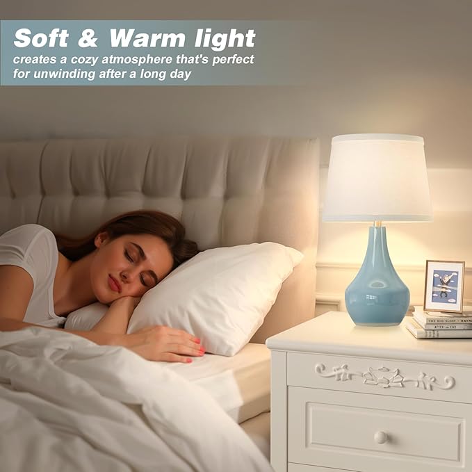 Seealle 19.4" Modern Sky Blue Table Lamp Set of 2-Bedside Lamps - Image 2
