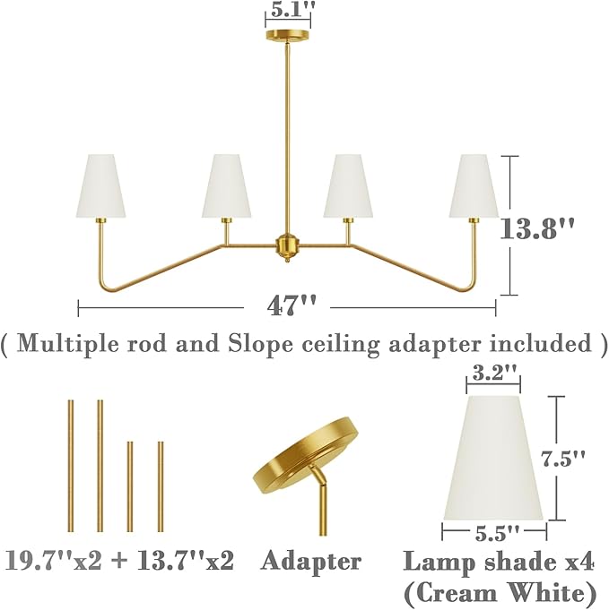 Electro bp;47" W 4-Light Linear Kitchen Island Lighting Fixture Classic - Image 6