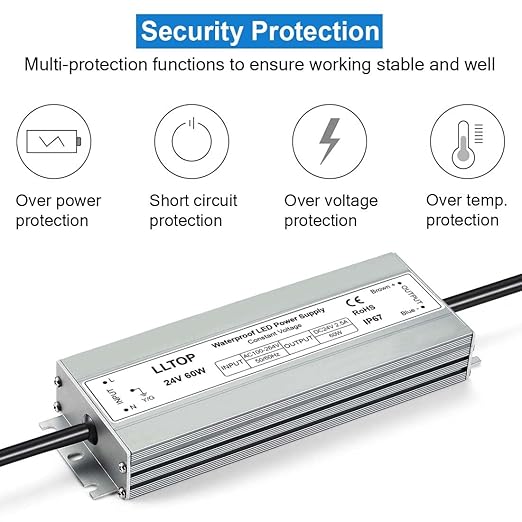 LED Driver 60 Watts 100-264V AC to 24V DC 2.5A Power Supply Waterproof Low - Image 2