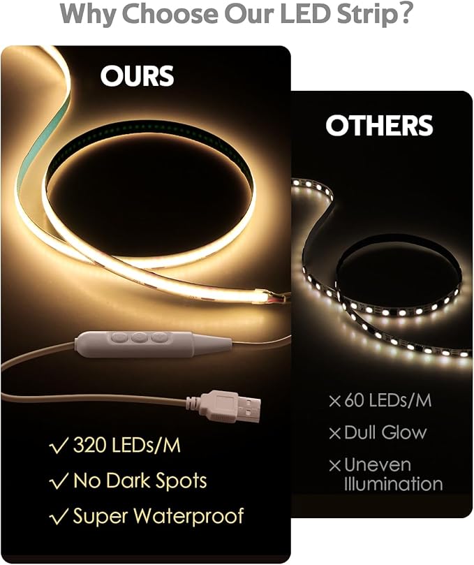 5V COB LED Strip Light for Bedroom 16.4FT USB LED Light Strip Warm White 3000K - Image 3