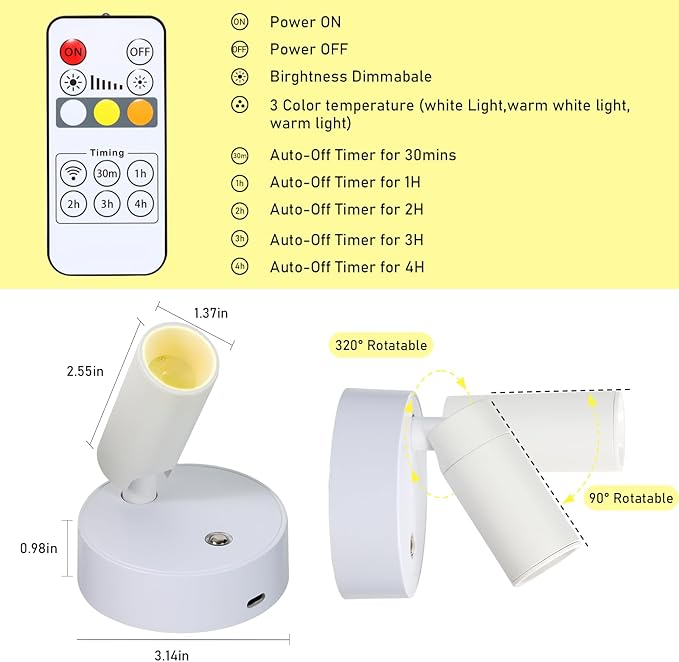 LED Wireless Spotlights with Remote Up Lights Indoor Dimmable Picture Light - Image 4