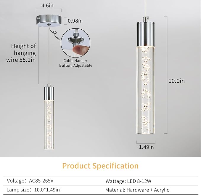 3 Pack Modern LED Pendant Light, Chrome Bubble Hanging Ceiling Lamp Fixture - Image 3